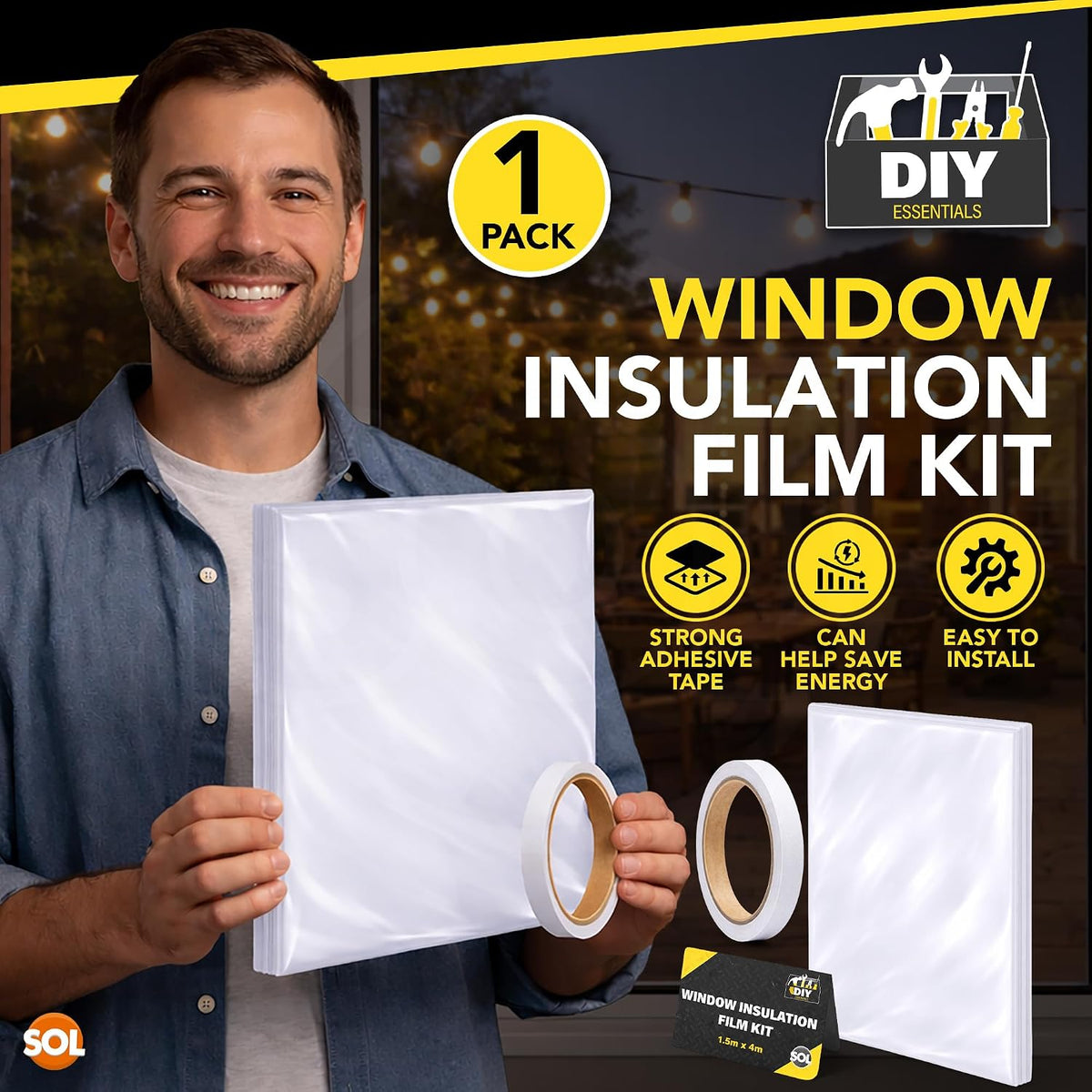1Pk Window Insulation Kit - Clear Thermal Window Insulation Film 1.5X4M